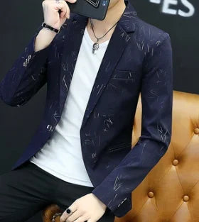 HOO 2024 Men 's casual collar blazers  youth handsome trend Slim print blazers   5XL   6XL