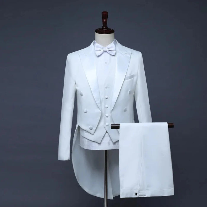 Mens Tuxedo Tailcoat Formal Dress Suits Swallow Tail Coat Navy Blue Male Jacket and Pants Party Wedding Dance Magic Performance