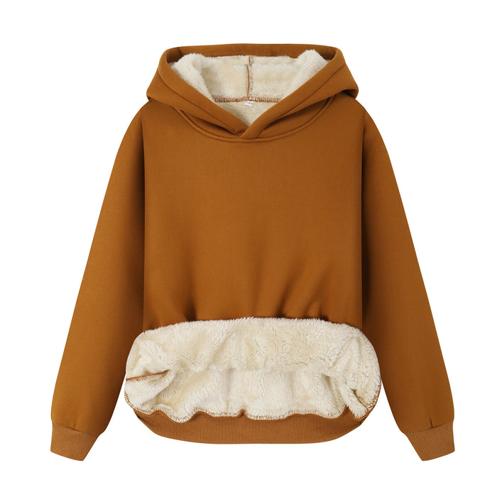 P5177 Winter Kids Fleece Hoodies Pullover Sherpa Lined Thicken Warm Hooded Sweatshirt Windproof Casual Outerwear