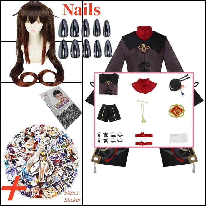 Cosplay Genshin Impact Anime Game Hutao Costume Wig Stricker Accessories Uniform Hu Tao Halloween Women Clothes