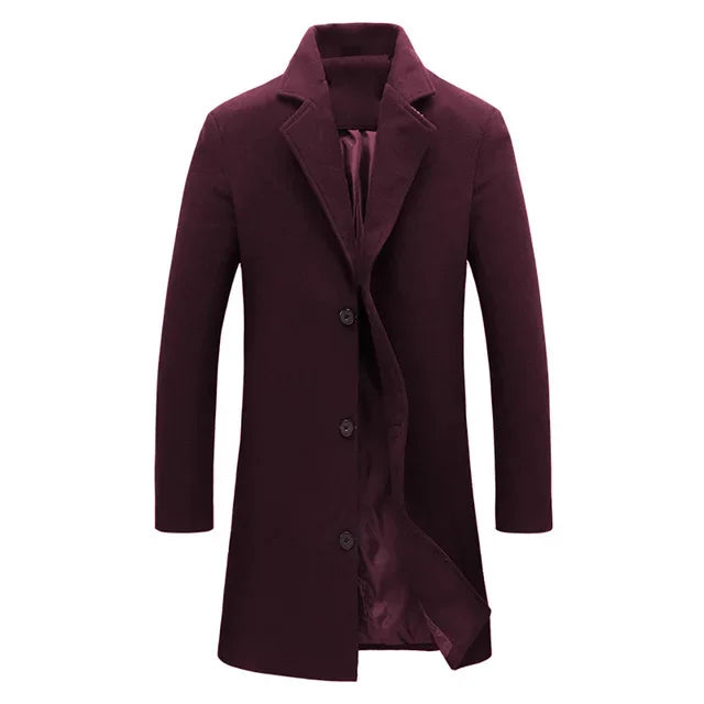 Autumn Winter Fashion Men's Woolen Coats Solid Color Single Breasted Lapel Long Coat Jacket Casual Overcoat Plus Size 5 Colors