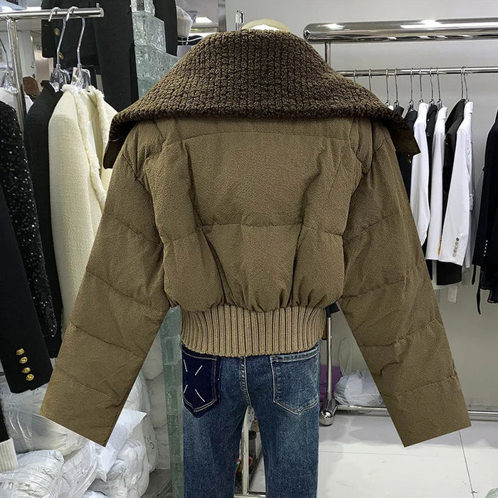 Thinken Crop Jacket Women Fur Turtleneck Long Sleeve Warm Female Parka Coat 2023 Winter Street Loose Puffer Cotton-padded Jacket