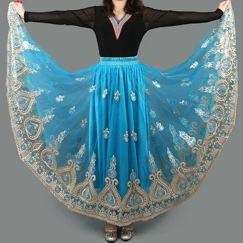 Embroider Chinese Traditional Dance Skirt for Women National  Spanish Flamenco Skirts Vintage Tibetan Dancewear Folk Outfit