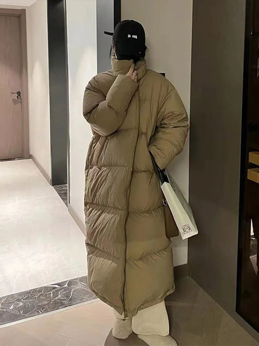Korean Thick Solid Long Jacket Woman Turn-down Collar Coat Loose Long Sleeve 2023 Winter Female Zipper Warm Casual Warm Clothes