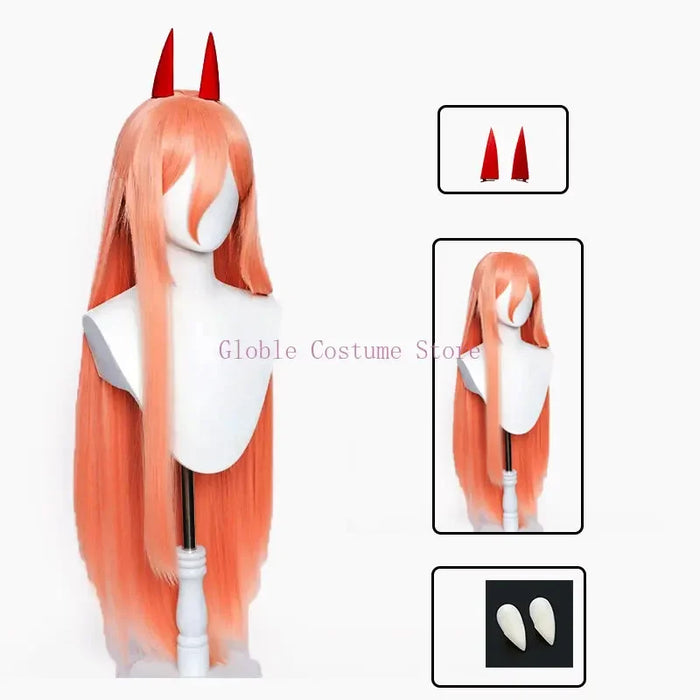 Anime Chainsaw Man Power Wig Cosplay Costume Makima Power Wigs Props Horns Teeth Power T-Shirt