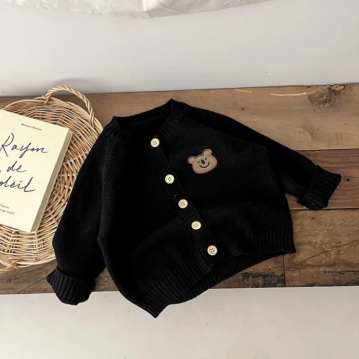 Cute Bear Autumn Baby Knitted Coats KoreanChildren's Knitted Cardigan Jacket Long Sleeved Baby Top Baby Sweater Outdoor Wear