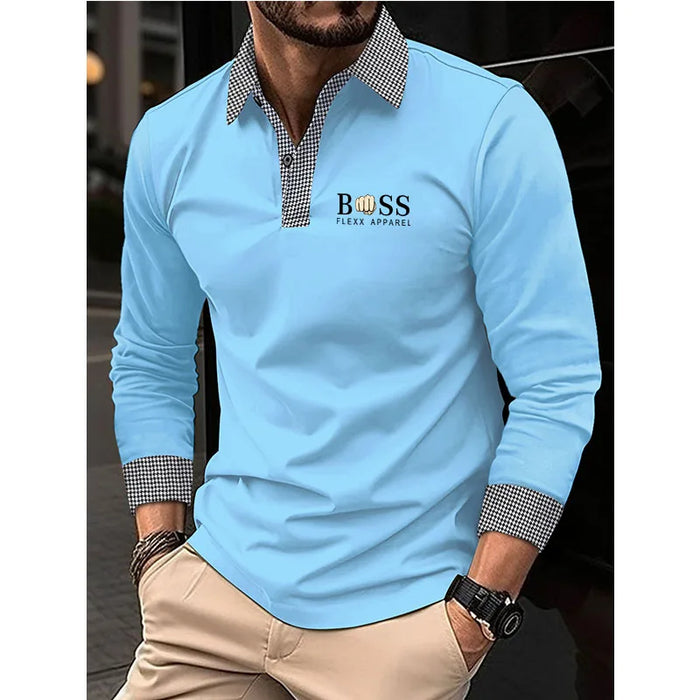 New men's autumn and winter leisure printed long sleeve POLO shirt High quality lapel button down T-shirt European size long sle