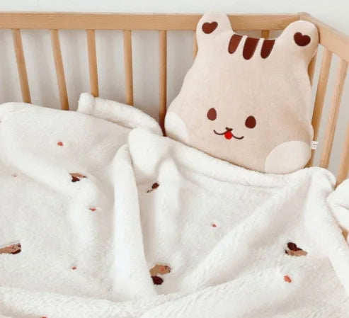 Baby Blanket Soft Fleece Cartoon Bear Embroidery Infant Quilt Blanket Newborn Baby Swaddle Sleeping Blanket Stroller Blanket
