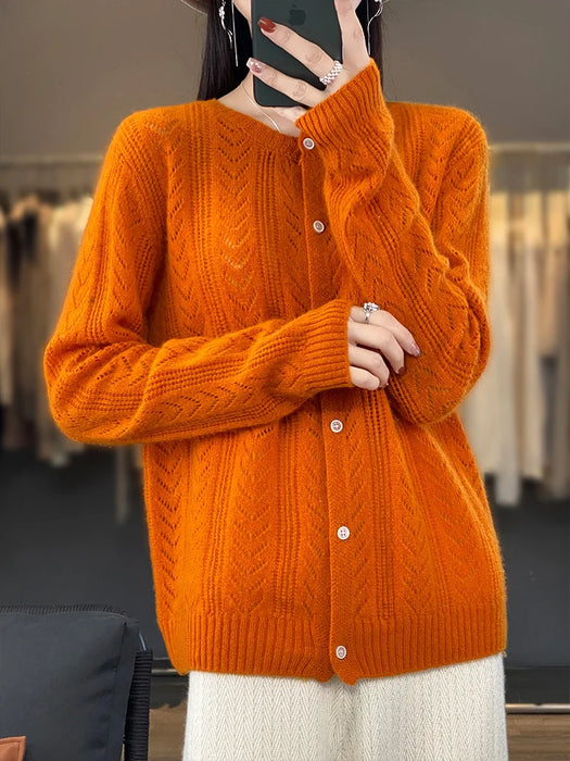 Wool Cardigan Womens Clothing O-neck Sweater Mujer Long Sleeve Tops Knitwears Korean Fashion Style New In Outerwears Crochet