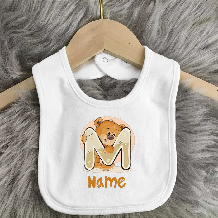 Personalised Baby Bibs Custom Initial Wite Name Boy Girl Cotton Bib  Newborn Saliva Towel Cute Bear Print Bib Baby Shower Gift