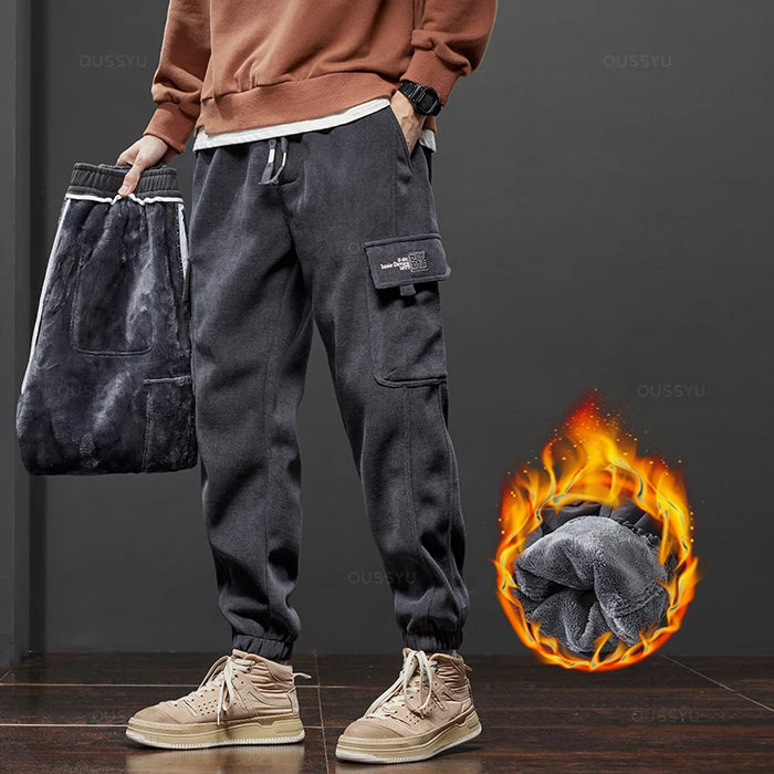 Brand Clothing New Winter Fleece Warm Corduroy Pants Men Cargo Work Thick Baggy Streetwear Joggers Trousers Male Large Size 5XL