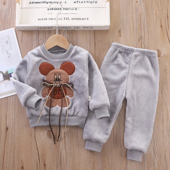 2023 Winter Baby Boy Clothes Sets Autumn Cotton Thick Warm Hooded Sweater Cartoon Cute Bear Three-Piece Baby Girl Suit 0-5Y