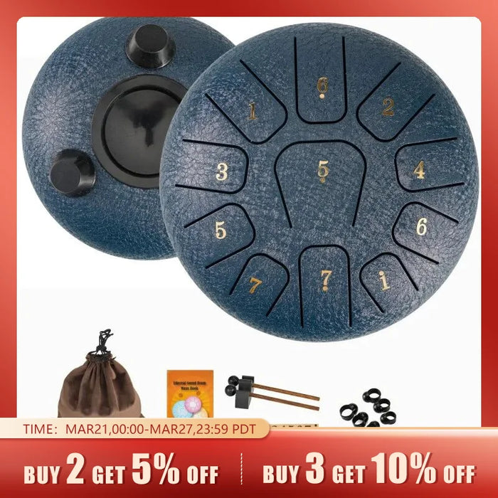 Miwayer Steel Tongue Drum 6 Inch 11 Notes Hollow Drum Music Drum Ethereal Drum Yoga Meditation Drum Percussion Instruments