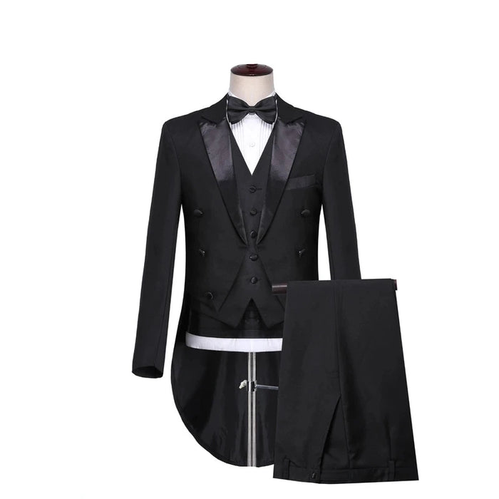 Mens Tuxedo Tailcoat Formal Dress Suits Swallow Tail Coat Navy Blue Male Jacket and Pants Party Wedding Dance Magic Performance