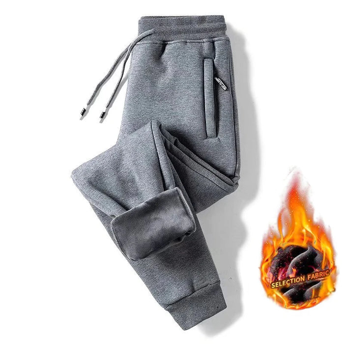 Winter Pants Men Fur Lined Joggers Thick Sweatpants Drawstring Trousers Men Fleece Running Pants Warm Velvet Ankle-Tied Pants