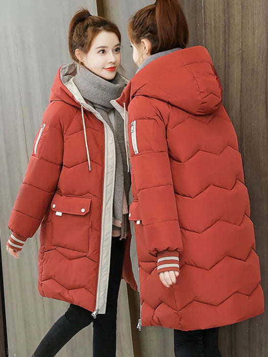 2023 Autumn Winter Women Jacket Coats Long Parkas Thick Warm Jackets Windproof Casual Coat Female Down Cotton Hooded Overcoat