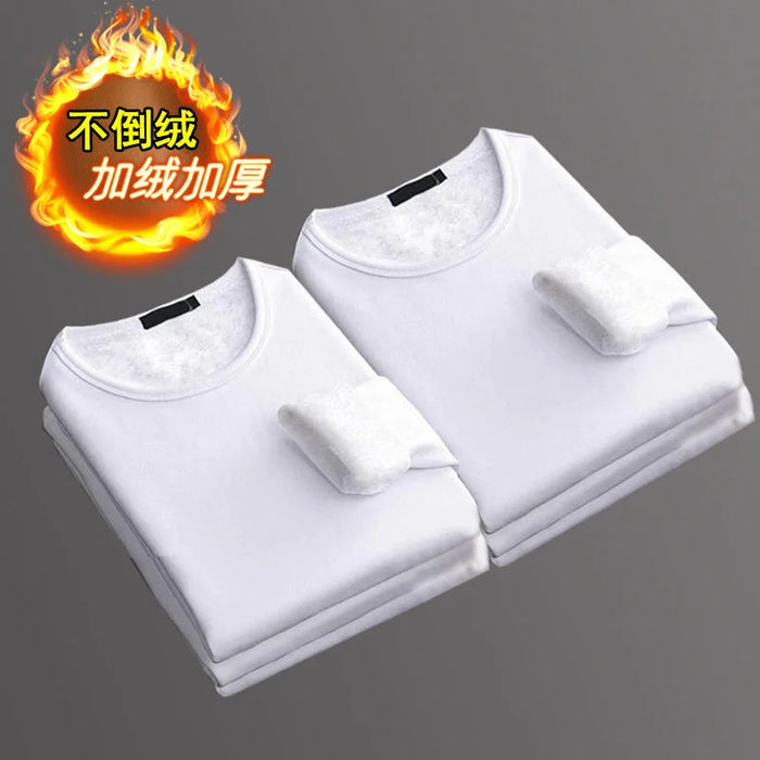 2Pcs Mens Underwear Winter Men's Long-sleeved Thermal Underwear Plus Velvet Padded T-shirt Round Neck Slim Bottoming Shirt