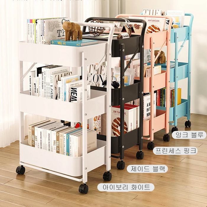 Household Folding Trolley Storage Rack Multifunction Multi-Layer Storage Snack Rack Kitchen Living Room Bathroom Storage Shelf