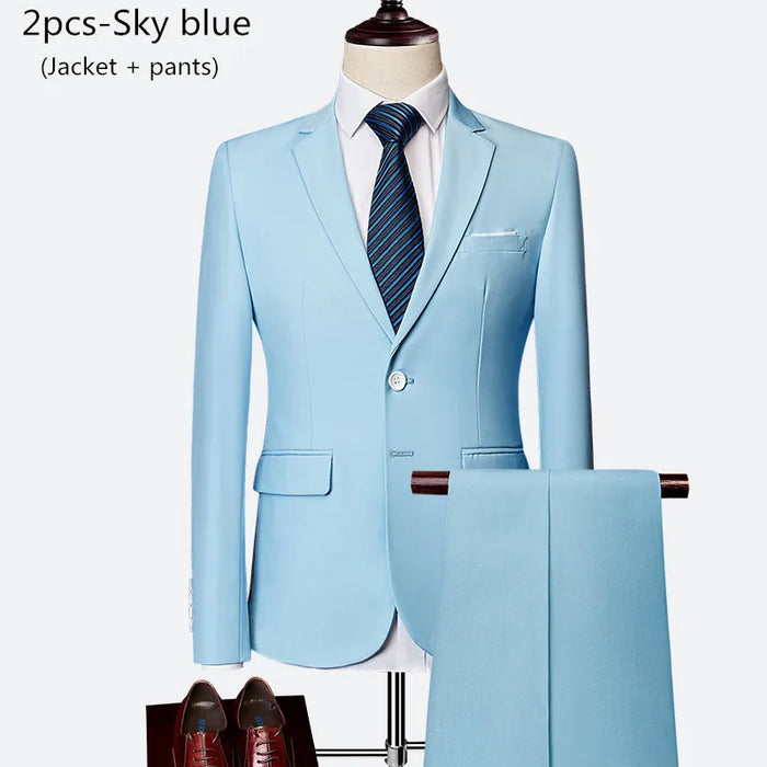 Luxury 3 piece men's wedding suit fashion men's slim solid color business office suit sets large size men Blazer+ pants + vest