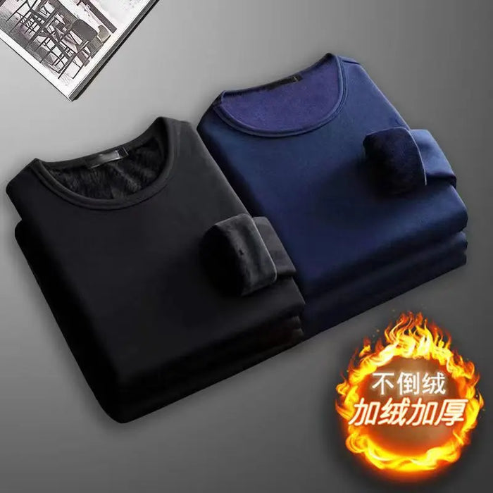 2Pcs Mens Underwear Winter Men's Long-sleeved Thermal Underwear Plus Velvet Padded T-shirt Round Neck Slim Bottoming Shirt