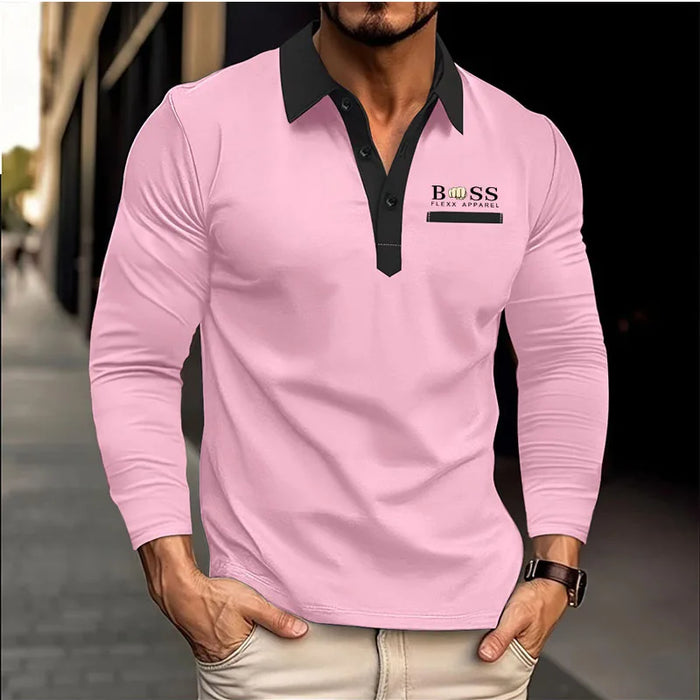 New men's autumn and winter leisure printed long sleeve POLO shirt High quality lapel button down T-shirt European size long sle