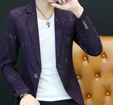 HOO 2024 Men 's casual collar blazers  youth handsome trend Slim print blazers   5XL   6XL