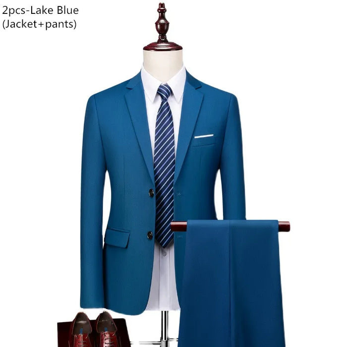 Luxury 3 piece men's wedding suit fashion men's slim solid color business office suit sets large size men Blazer+ pants + vest