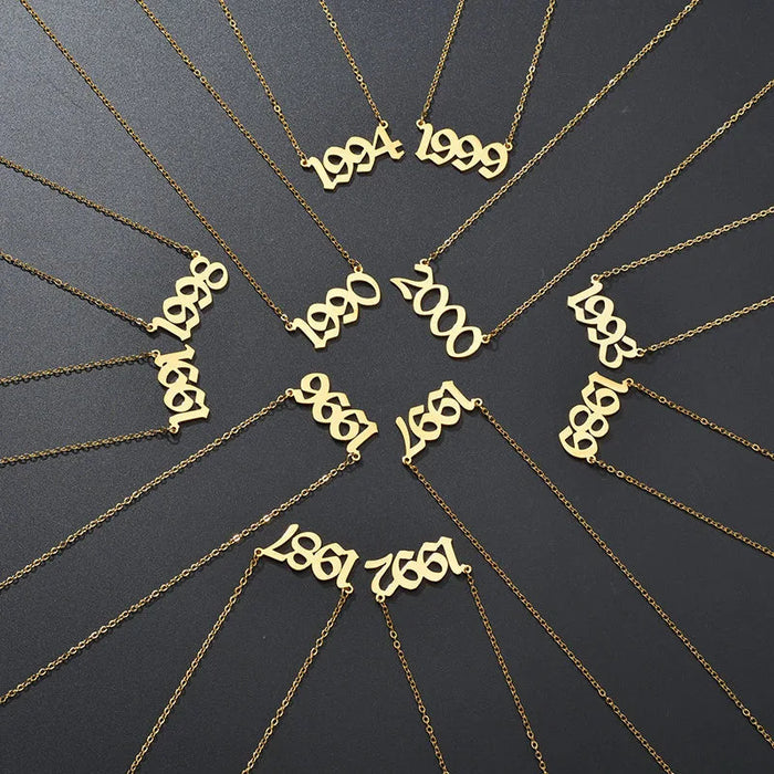 Stainless Steel Trendy Charm Year Number Necklaces for Women Birth Special Date 1982 1989 2000 Birthday Gift from 1980 to 2023