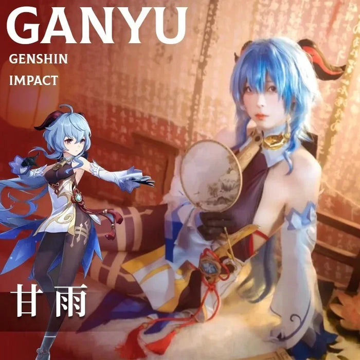ANIMECC in Stock Ganyu Genshin Impact Gan Yu Cosplay Costume Wig Horns Anime Game Sexy Jumpsuit Halloween Party Outfit for Women