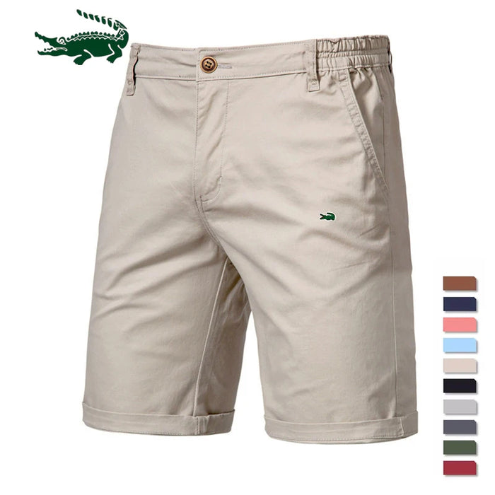 2023 New Summer 100% Cotton Solid Shorts Men High Quality Casual Business Social Elastic Waist Men Shorts 10 Colors Beach Shorts