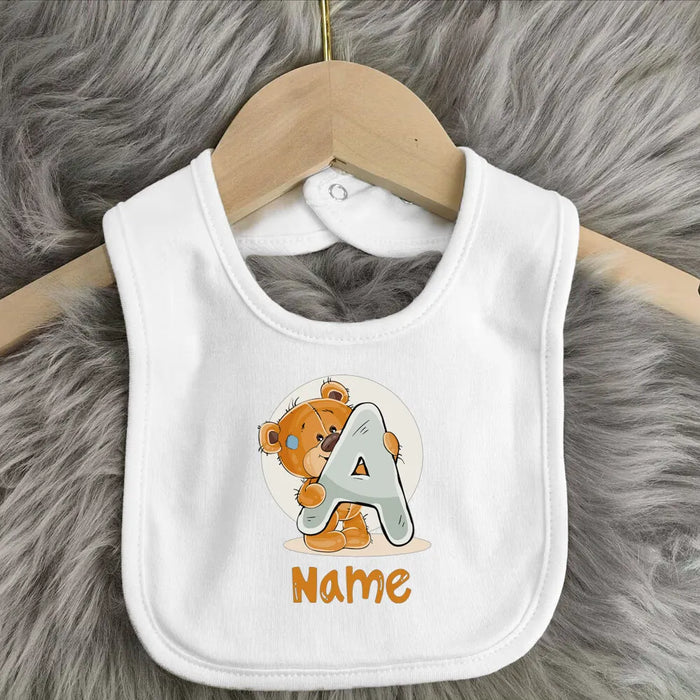 Personalised Baby Bibs Custom Initial Wite Name Boy Girl Cotton Bib  Newborn Saliva Towel Cute Bear Print Bib Baby Shower Gift