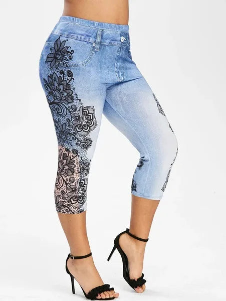 Women's Printed Denim Sportswear Leggings Oversized Hip Lifting Yoga Pants Plus Size Women Clothing  Plus Size Women Leggings