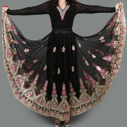 Embroider Chinese Traditional Dance Skirt for Women National  Spanish Flamenco Skirts Vintage Tibetan Dancewear Folk Outfit