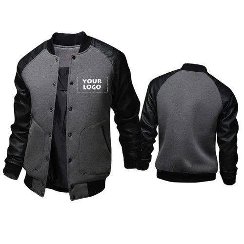 Custom Your Logo Pu Leather Sleeve Men's Patchwork Baseball Jacket Winter Autumn Male Outdoor Coat Streetwear
