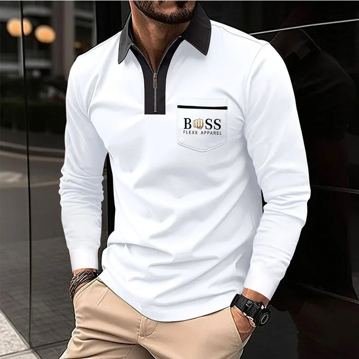 New men's autumn and winter leisure printed long sleeve POLO shirt High quality lapel button down T-shirt European size long sle