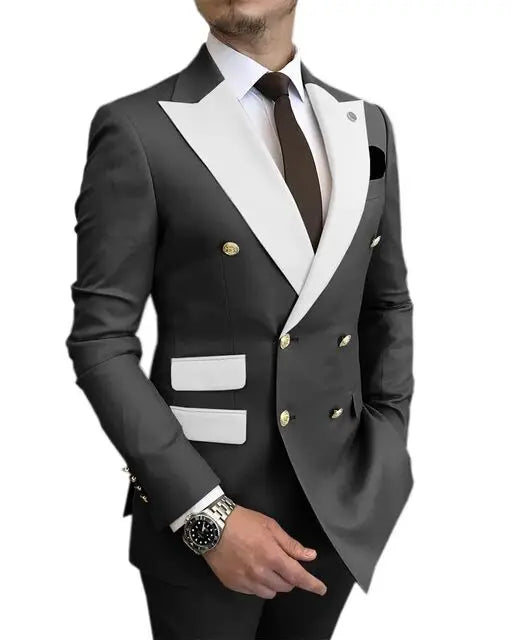 Costumes Pour Hommes Light Blue Smoking Jacket Pants Gold Buttons Party Tuxedo Dress Double Breasted Men Suits For Wedding Groom