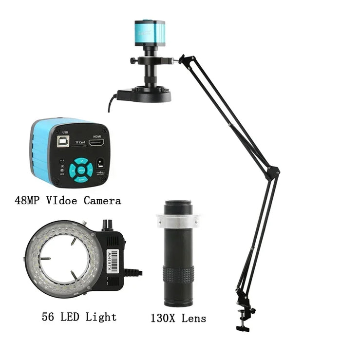 55MP 48MP 4K 1080P HDMI USB Video Microscope Camera 1-130X Infinitely Far C Mount Lens LED Light for Digital Image Acquisition