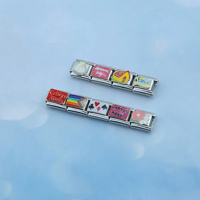 Hapiship 2023 New Fashion Shiny Flower House Skirt Charm Italian Links Fit 9mm Bracelet Stainless Steel Making Jewelry DJ666-B