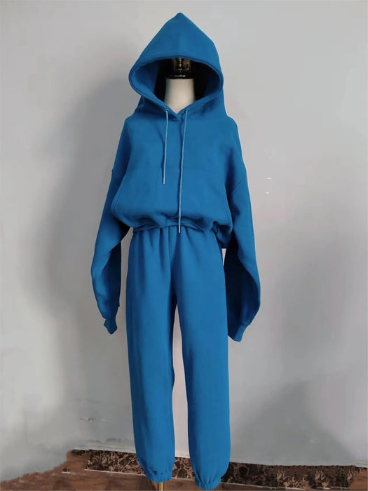 Hoodies Suit Winter Spring Solid Casual Tracksuit Women Fleece 2 Pieces Set Sports Sweatshirts Pullover Sweatpants Wholesale