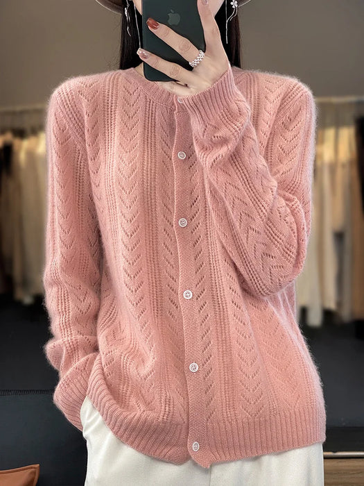 Wool Cardigan Womens Clothing O-neck Sweater Mujer Long Sleeve Tops Knitwears Korean Fashion Style New In Outerwears Crochet