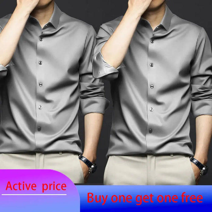 6XL Spring/Summer Formal Men's Fashion long-sleeved shirt Luxury wrinkle-proof non-ironed solid color business casual ice silk