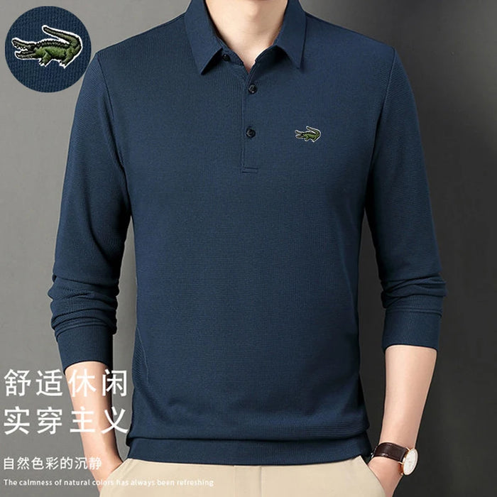 High quality Men's Long Sleeve T-shirt Spring And Autumn Cotton Embroidered Polo Shirt Lapel Men's Clothing Base Shirt Loose