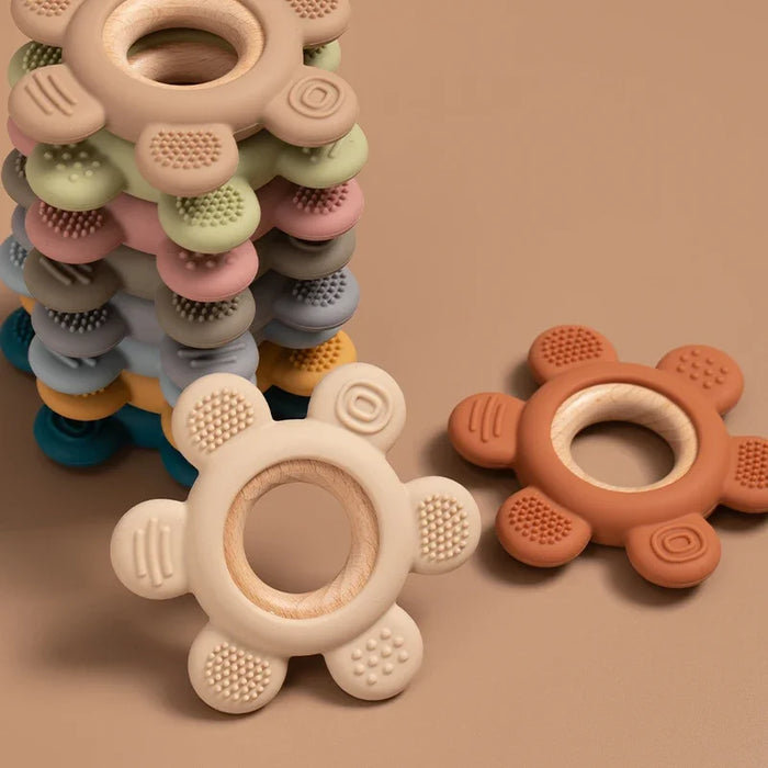 1PC Baby Silicone Teether Toy BPA Free Infant Wooden Ring Health Care Teething Chewing Toys Newborn Gifts For Baby Accessories