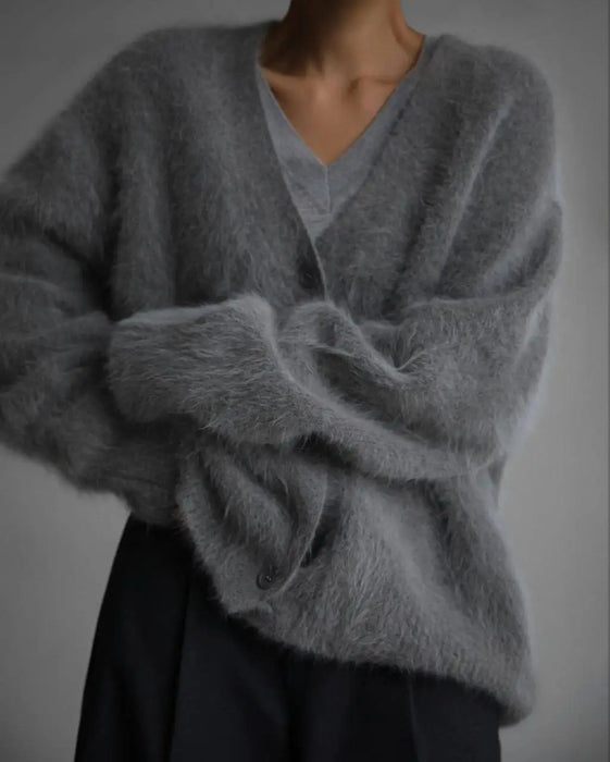 Hirsionsan Elegant Long Sleeve Sweater Women 2023 New Single-Breasted Female Casual Cardigan Soft Flexible Knitted Outwear