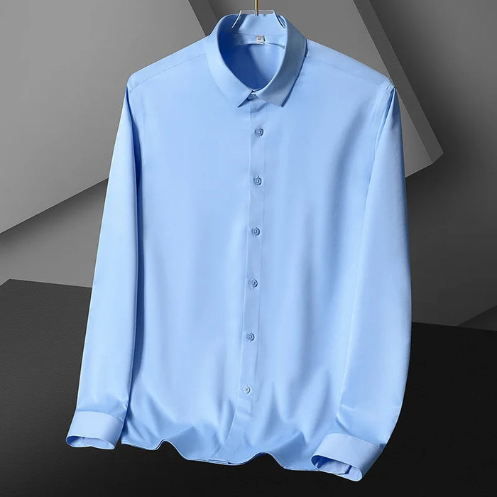 6XL Spring/Summer Formal Men's Fashion long-sleeved shirt Luxury wrinkle-proof non-ironed solid color business casual ice silk