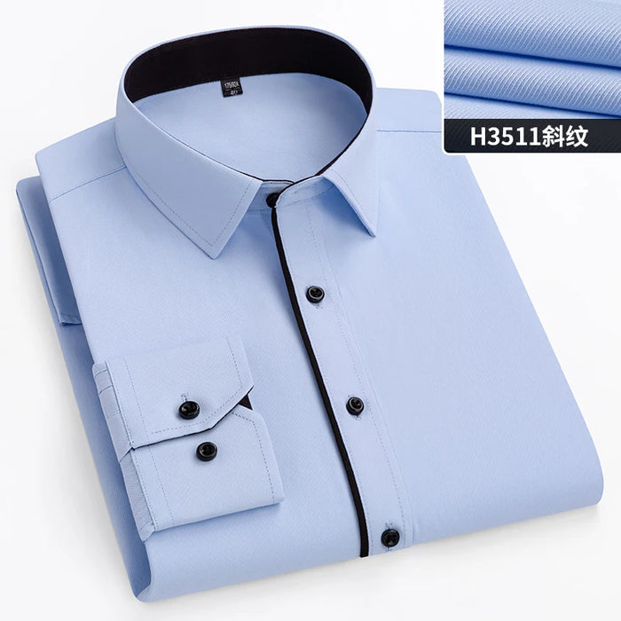 Autumn Men Office Shirt Long Sleeve Loose Plus Size 10XL 11XL 9XL Formal Dress Shirts Business Blue Black Solid Patchwork 160KG