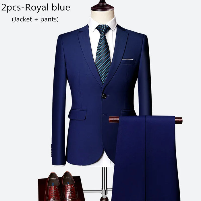 Luxury 3 piece men's wedding suit fashion men's slim solid color business office suit sets large size men Blazer+ pants + vest