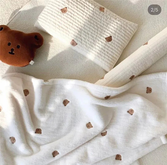 Baby Blanket Soft Fleece Cartoon Bear Embroidery Infant Quilt Blanket Newborn Baby Swaddle Sleeping Blanket Stroller Blanket