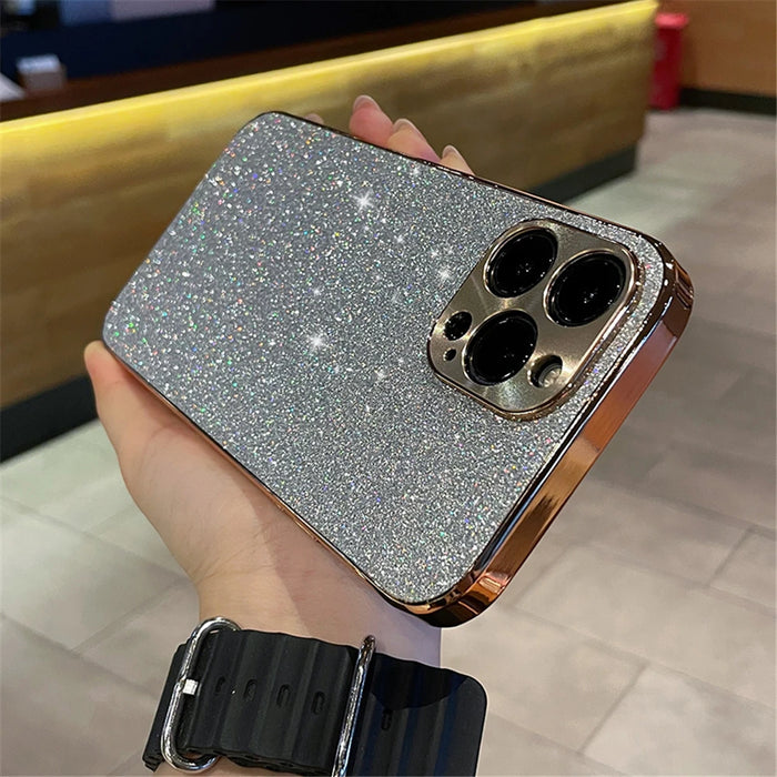 Luxury Plating Bling Glitter Rhinestones Gem Diamond Phone Case For iPhone 15 13 12 11 14 Pro Max Camera Protection Soft Cover