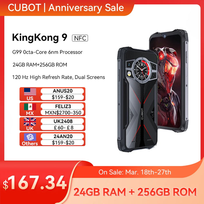 Cubot KingKong 9, Helio G99, 120Hz 6.583-Inch Screen, Rugged Smartphone, 24GB RAM(12+12GB Extended), 256GB ROM, 100MP Camera,NFC